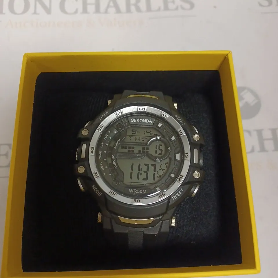 BOXED SEKONDA STEEL SILICONE STRAP WATCH - BLACK