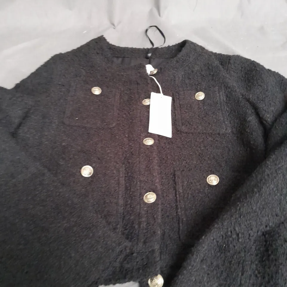 M&S BUTTON BLACK CROPPED JACKET - SIZE 8