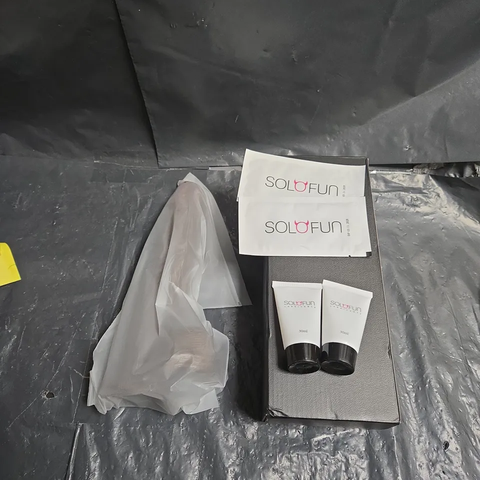 SOLOFUN 11-INCH BLACK DILDO – 2 X 30ML LUBRICANT TUBES AND WIPES