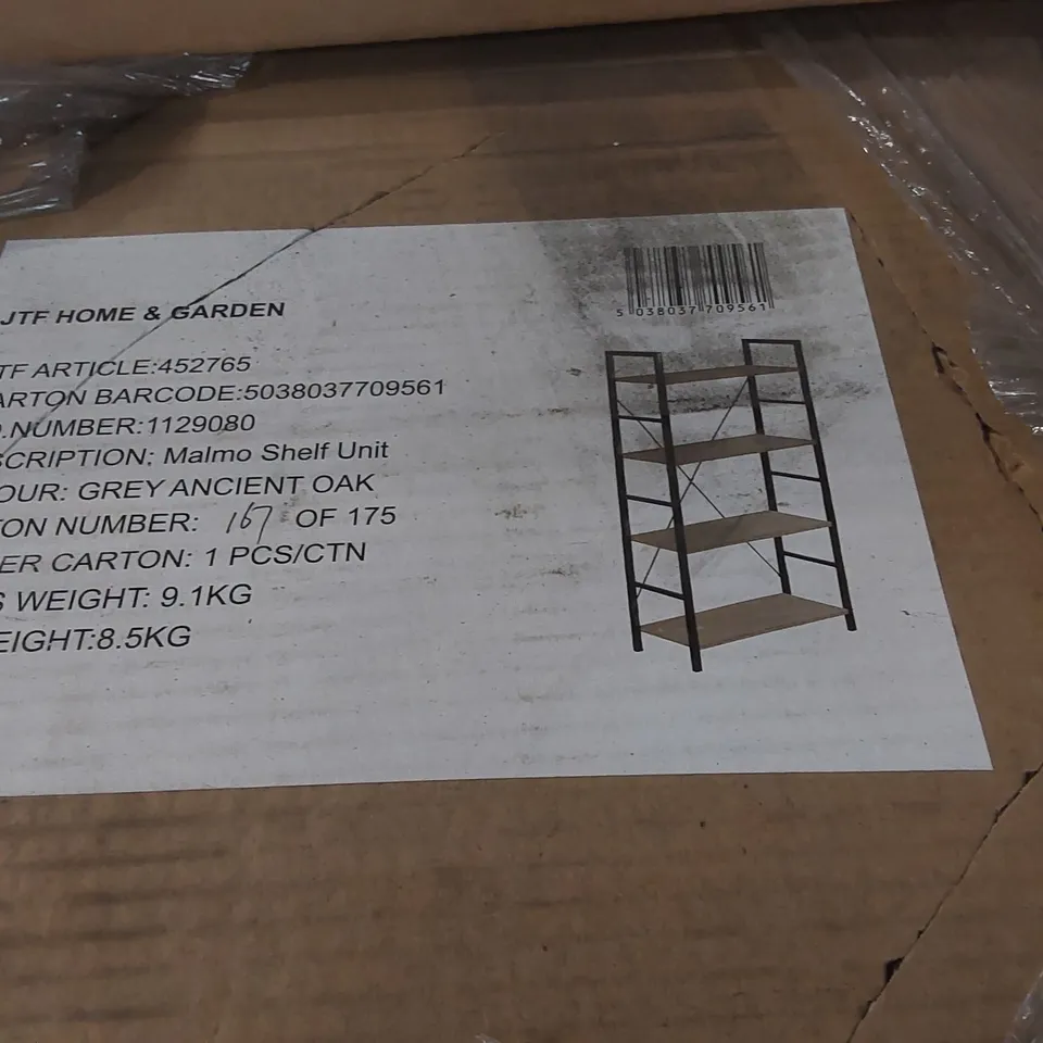 PALLET CONTAINING ASSORTED FURNITURE ITEMS INCLUDING: ROMAN DINING TABLE SET, FOLDABLE STORAGE OTTOMAN, MALMO SHELF UNIT ECT