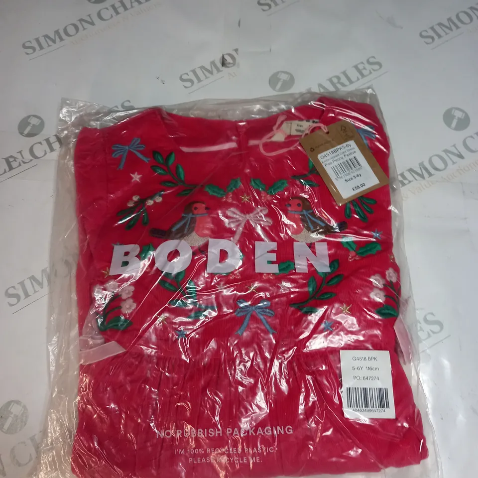 BAGGED MINI BODEN EMBROIDERED CORD FESTIVE DRESS SIZE 5-6 YEARS 