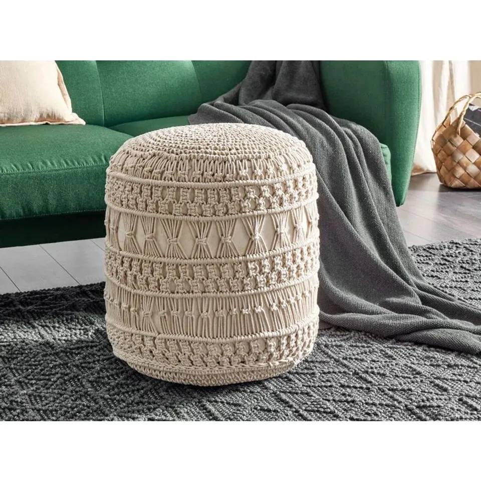 BOXED COBINA 45CM WIDE ROUND SOLID COLOUR POUFFE OTTOMAN - BEIGE 