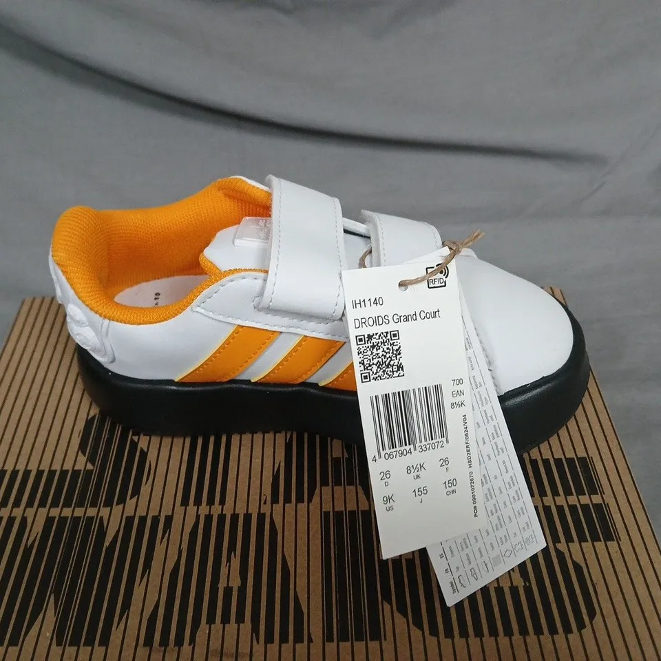 BOXED ADIDAS DROIDS GRAND COURT CF I KIDS' SHOES - STAR WARS EDITION IN WHITE/ORANGE - UK 8.5K 