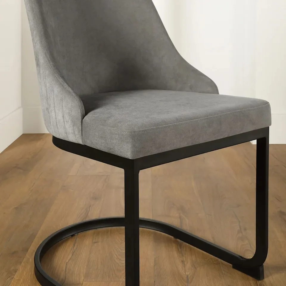 BOXED RIVA DINING CHAIR, GREY CLASSIC VELVET & BLACK STEEL 
