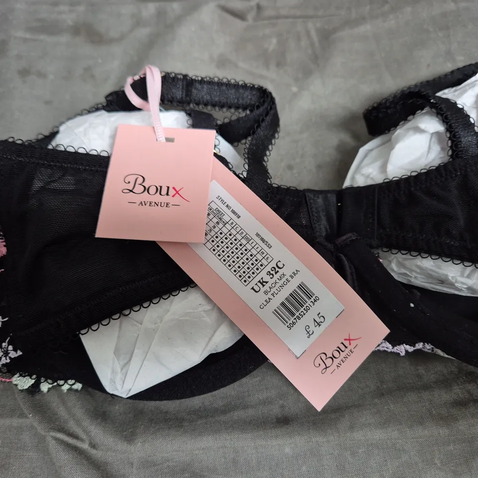 BOUX AVENUE BLACK FLORAL LACE PLUNGE BRA, UK 32C