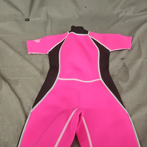 SPLASH PINK AND BLACK SHORT-SLEEVE NEOPRENE WETSUIT – BACK ZIP AGE 5-6 YEARS
