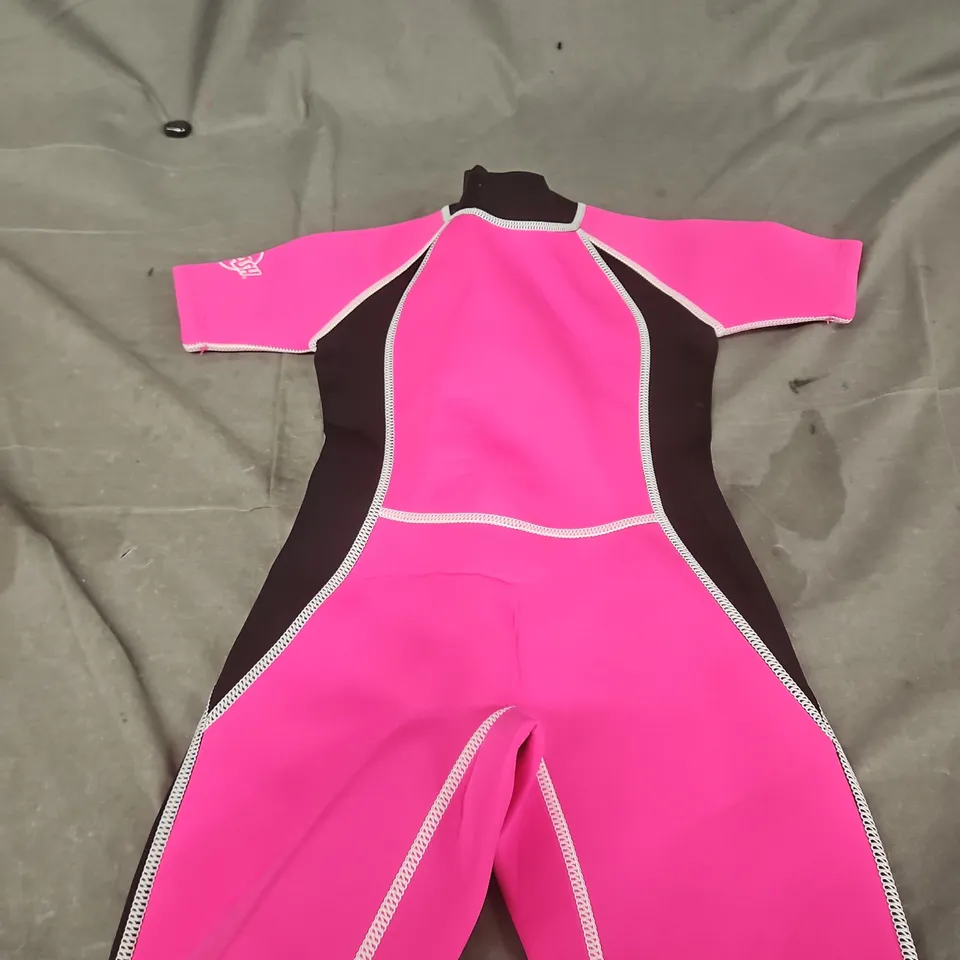 SPLASH PINK AND BLACK SHORT-SLEEVE NEOPRENE WETSUIT – BACK ZIP AGE 5-6 YEARS
