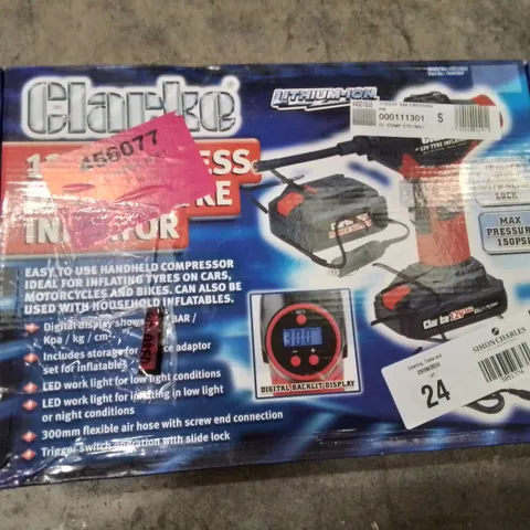 BOXED CLARKE 12V CORDLESS DIGITAL TYRE INFLATOR
