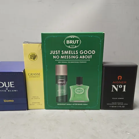 BOX OF APPROXIMATELY 20 ASSORTED HEALTH & BEAUTY ITEMS TO INCLUDE - AIGNER N01 EAU DE TOILETTE , BRUT JUST SMELLS GOOD , DUE UOMO ETC