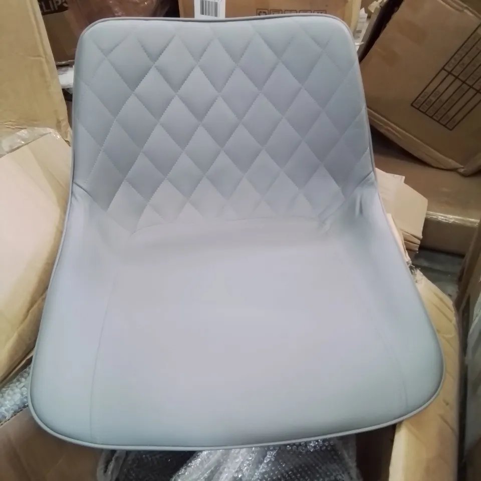 A BOXED PAIR OF GREY UPHOLSTERED BAR STOOLS 