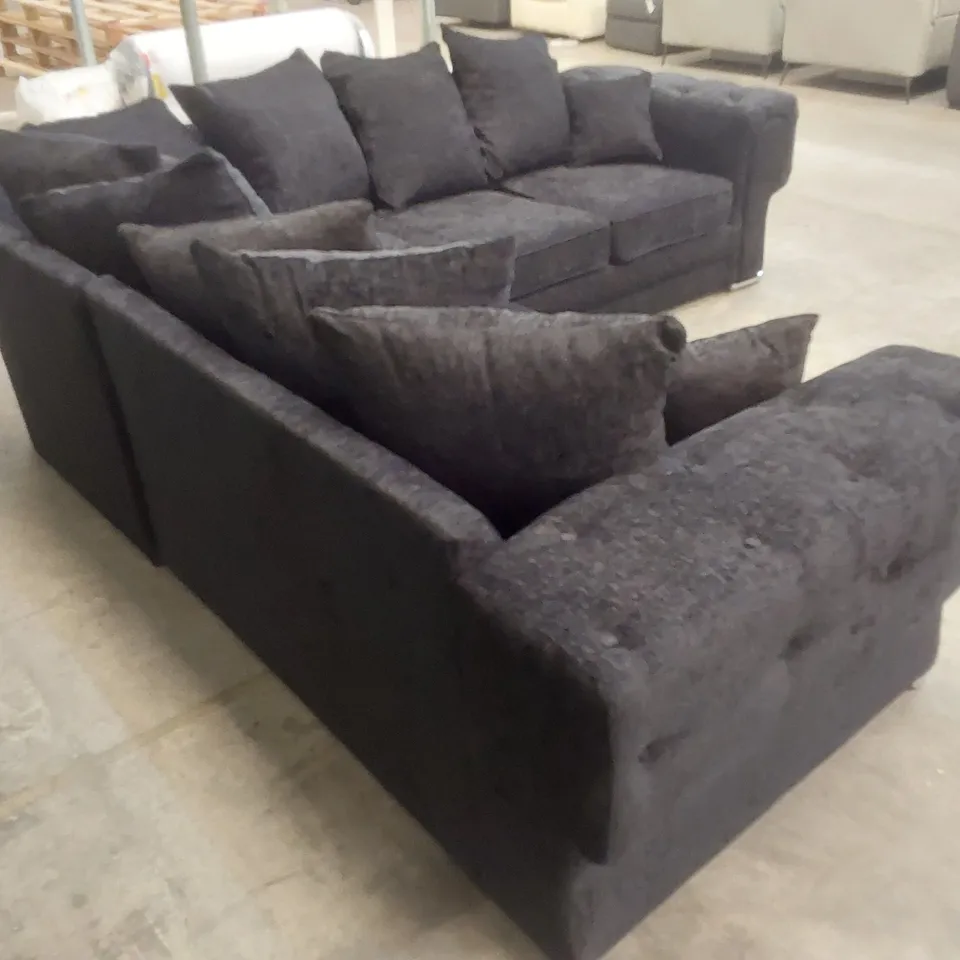 DESOUSA FABRIC UPHOLSTERED CORNER SOFA - BLACK 