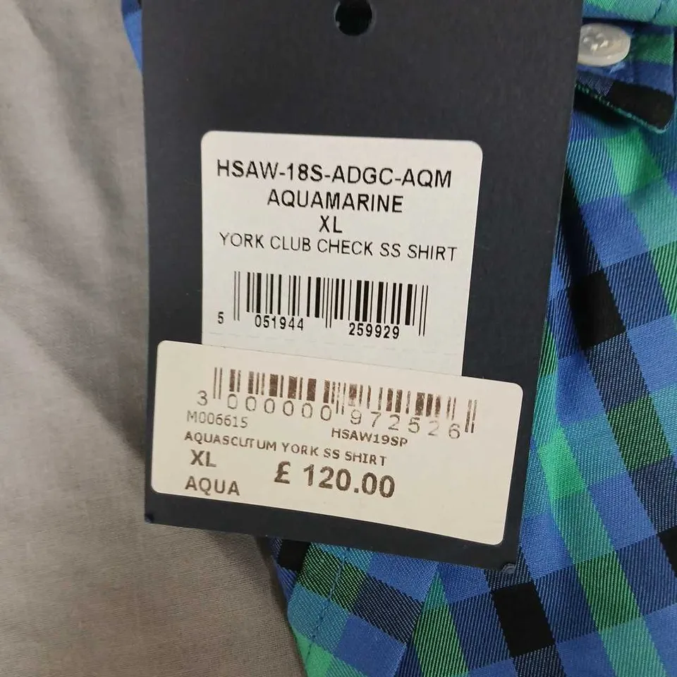 AQUASCUTUM YORK SS SHIRT – AQUAMARINE CHECK, XL
