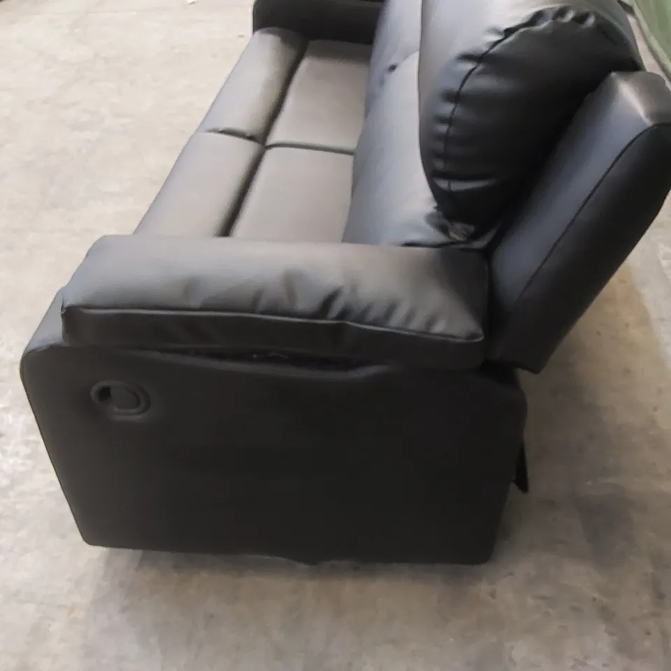 QUALITY DESIGNER 4-SEATER FAUX LEATHER MANUAL RECLINER SOFA - BLACK