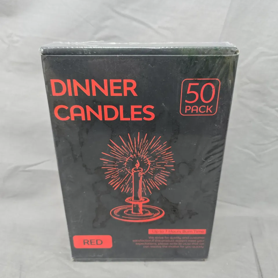 SEALED DINNER CANDLES 50 PACK - RED 