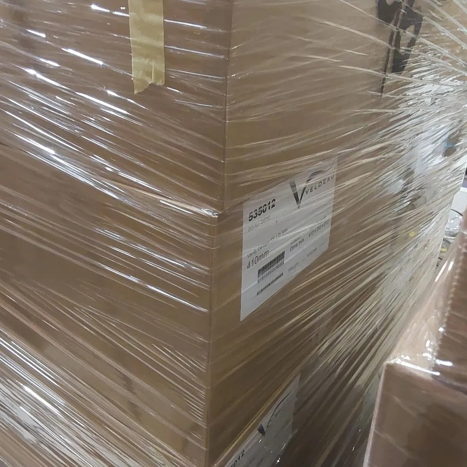 PALLET CONTAINING A LARGE QUANTITY OF ASSORTED BATHROOM FURNITURE PARTS INCLUDING: VELDEAU VANITY CARCASSES ECT