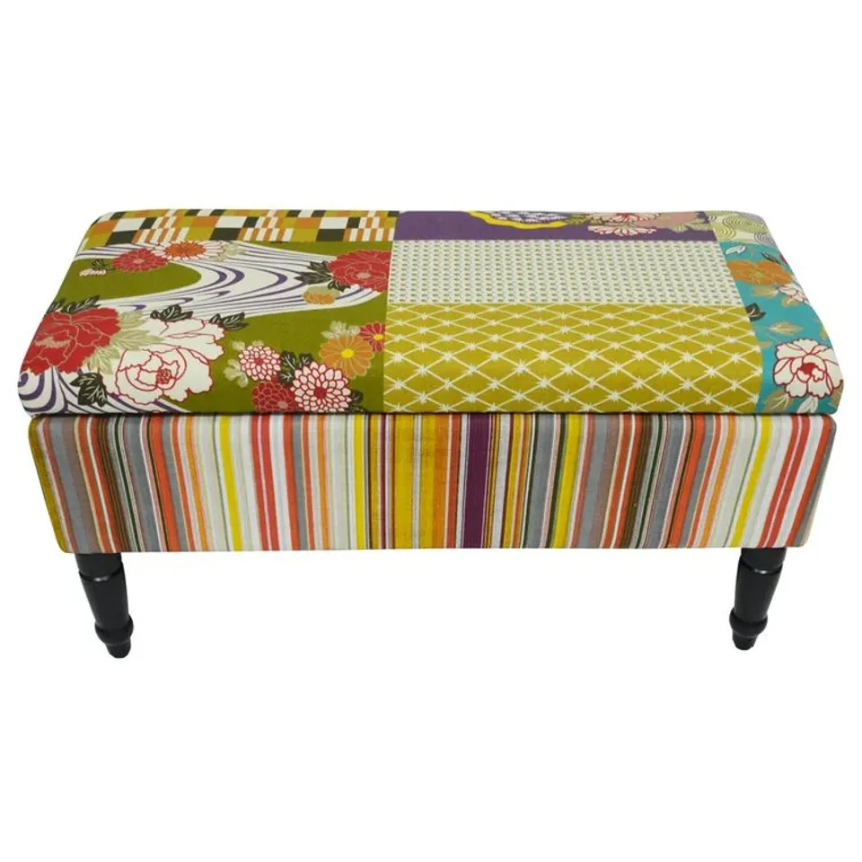 BOXED CERI 82CM WIDE RECTANGLE PATCHWORK OTTOMAN