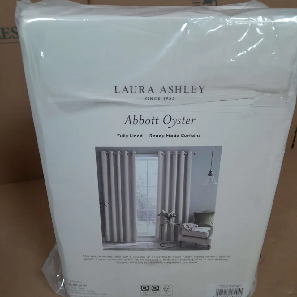 LAURA ASHLEY FULLY LINED EYELET CURTAINS - ABBOTT OYSTER