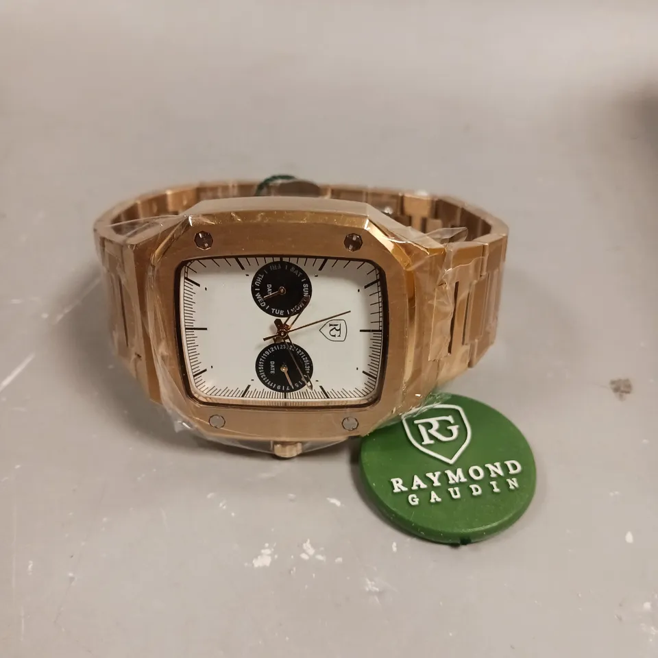 MENS RAYMOND GAUDIN WATCH – MULTI FUNCTION DIAL – STAINLESS STEEL CASE & STRAP – 5ATM WATER RESISTANT - WOODEN GIFT BOX