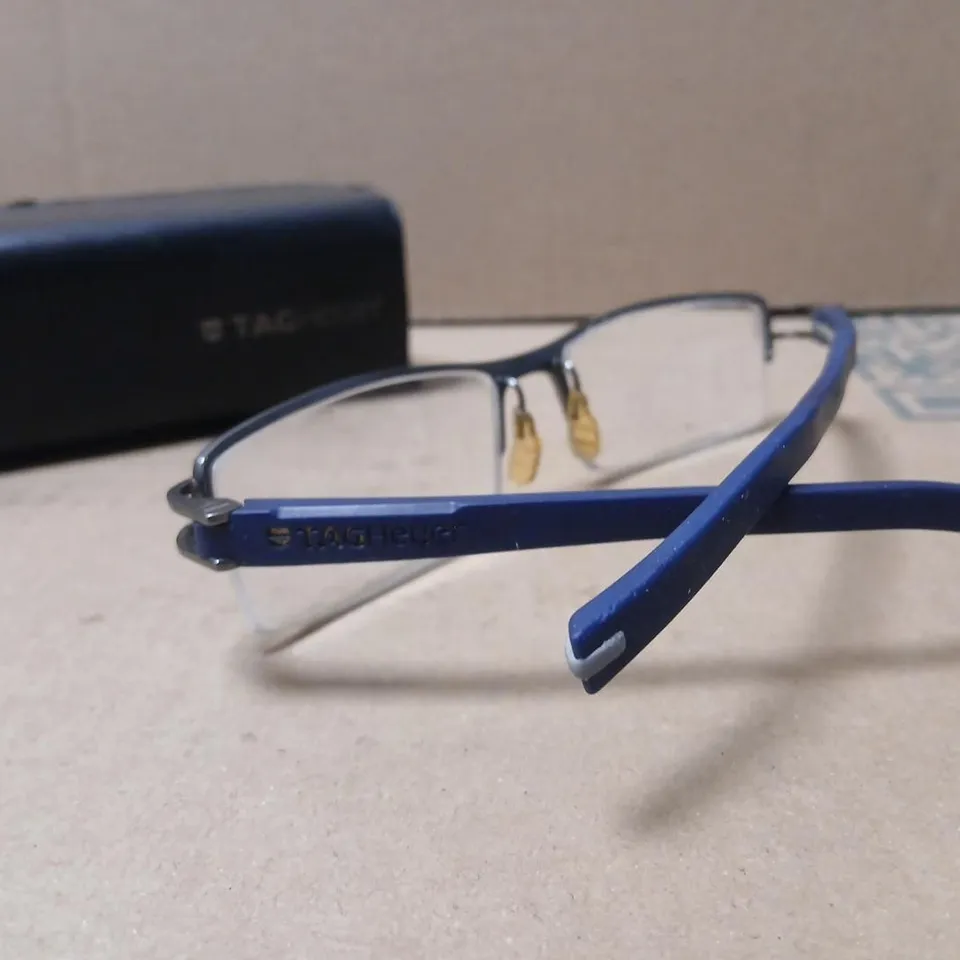 TAG HEUER GLASSES – BLUE TEMPLES, SILVER METAL FRAME