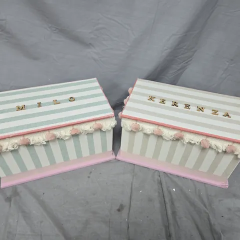PAIR OF CUSTOMISED STRIPED CHILDRENS STORAGE BOXES