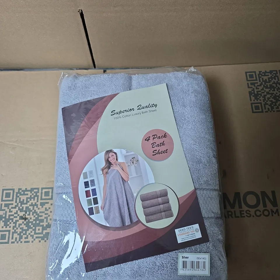 4 PACK BATH SHEETS – 100% COTTON, LUXURY TOWELS (SILVER)