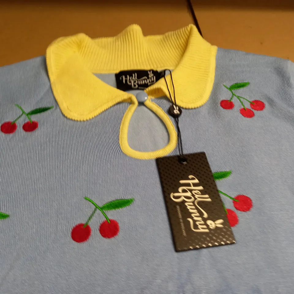 LOT OF 7 HELL BUNNY CHERRY EMBROIDERED KNITTED T-SHIRTS - VARIOUS SIZES