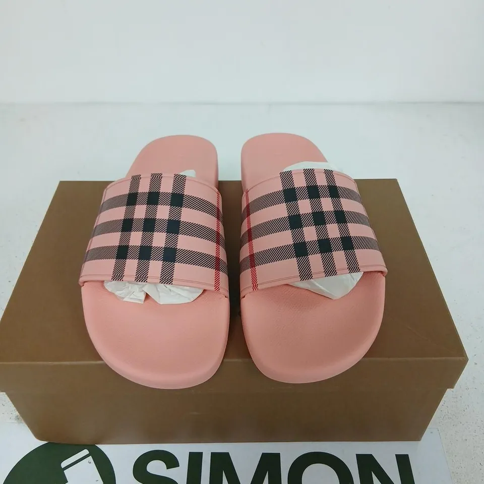 BURBERRY CANDY PINK SLIDES WITH CHECK STRAP – EU 41 (UK 7)