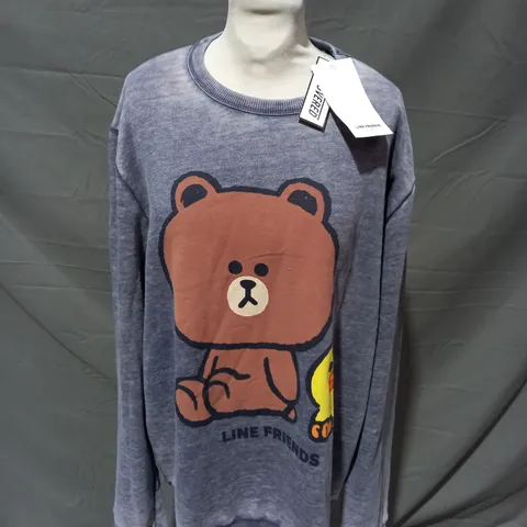 RECOVERED VINTAGE BLUE SWEATSHIRT LINE FRIENDS CONY BROWN SALLY SIZE XL