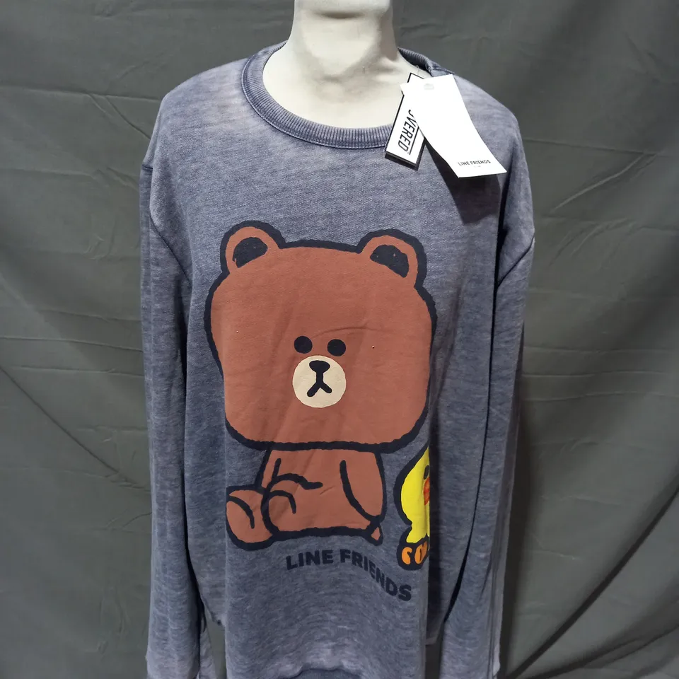 RECOVERED VINTAGE BLUE SWEATSHIRT LINE FRIENDS CONY BROWN SALLY SIZE XL