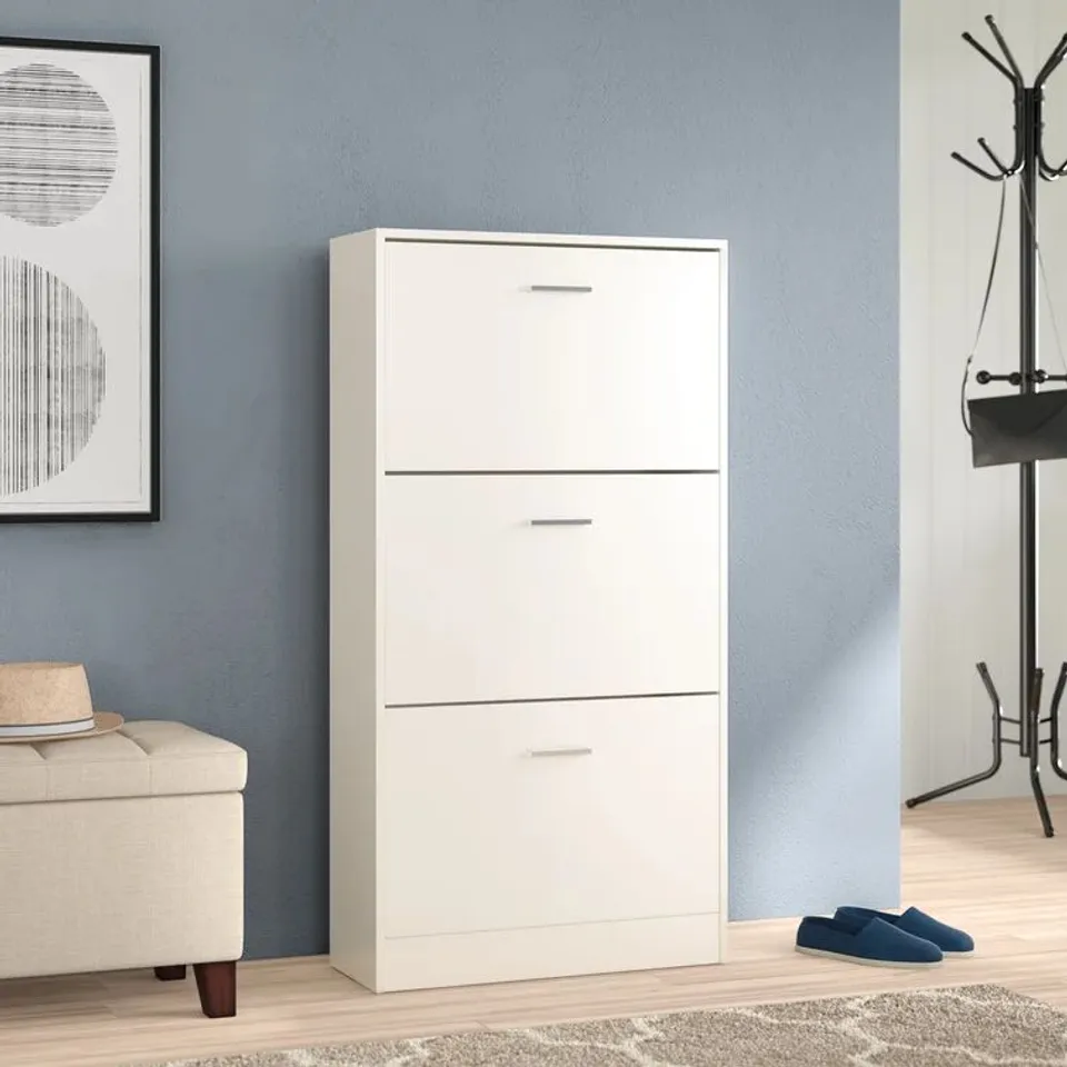 BOXED 18 PAIR SHOE STORAGE CABINET