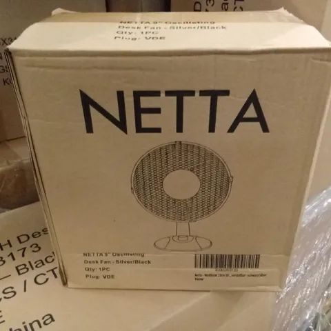 BOX TO CONTAIN 6 x NETTA 9-INCH OSCILLATING DESK FANS - SILVER/BLACK
