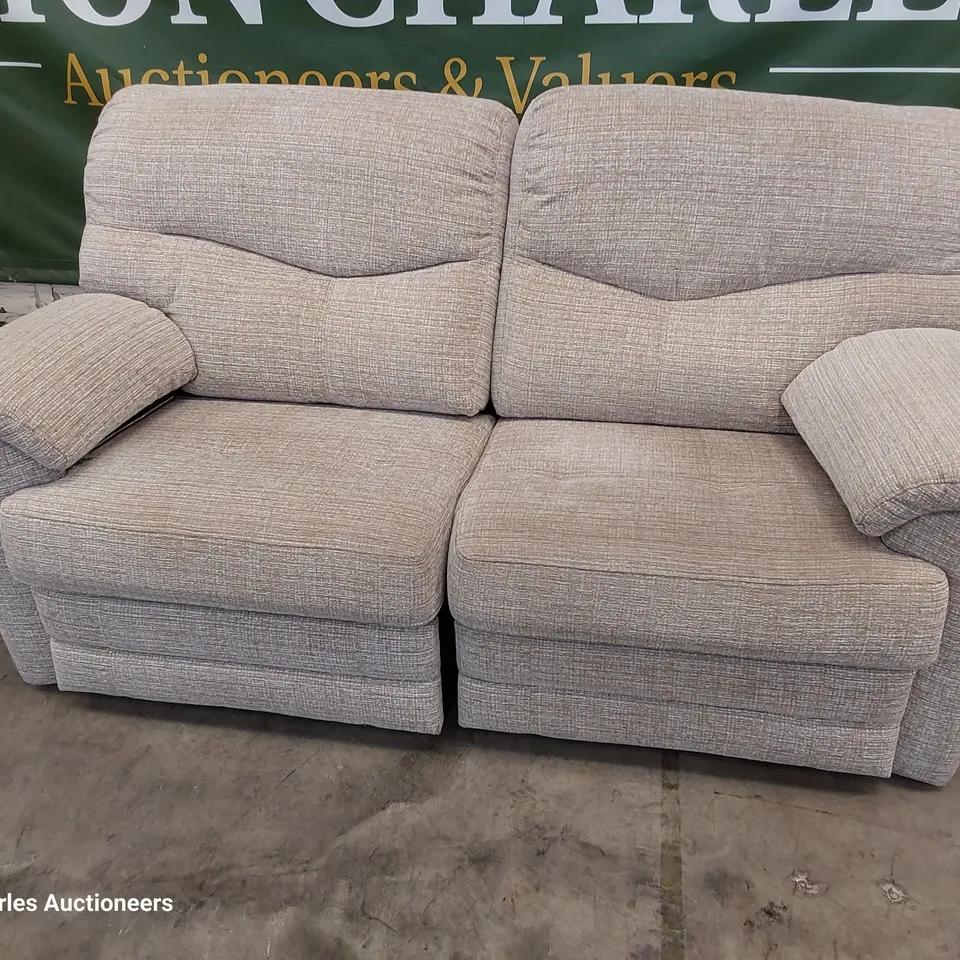 QUALITY BRITISH DESIGNER G PLAN STRATFORD POWER RECLINING TWO SEATER SOFA LOOM SHALE FABRIC 