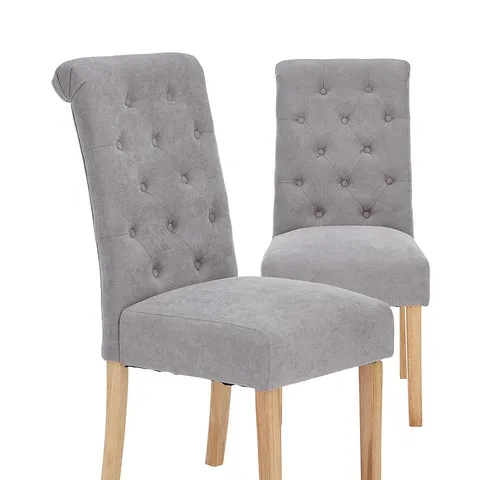 SET OF 2 OF FABRIC SCROLL BACK DINING CHAIR BACKS ONLY  - GREY/OAK EFFECT [COLLECTION ONLY]