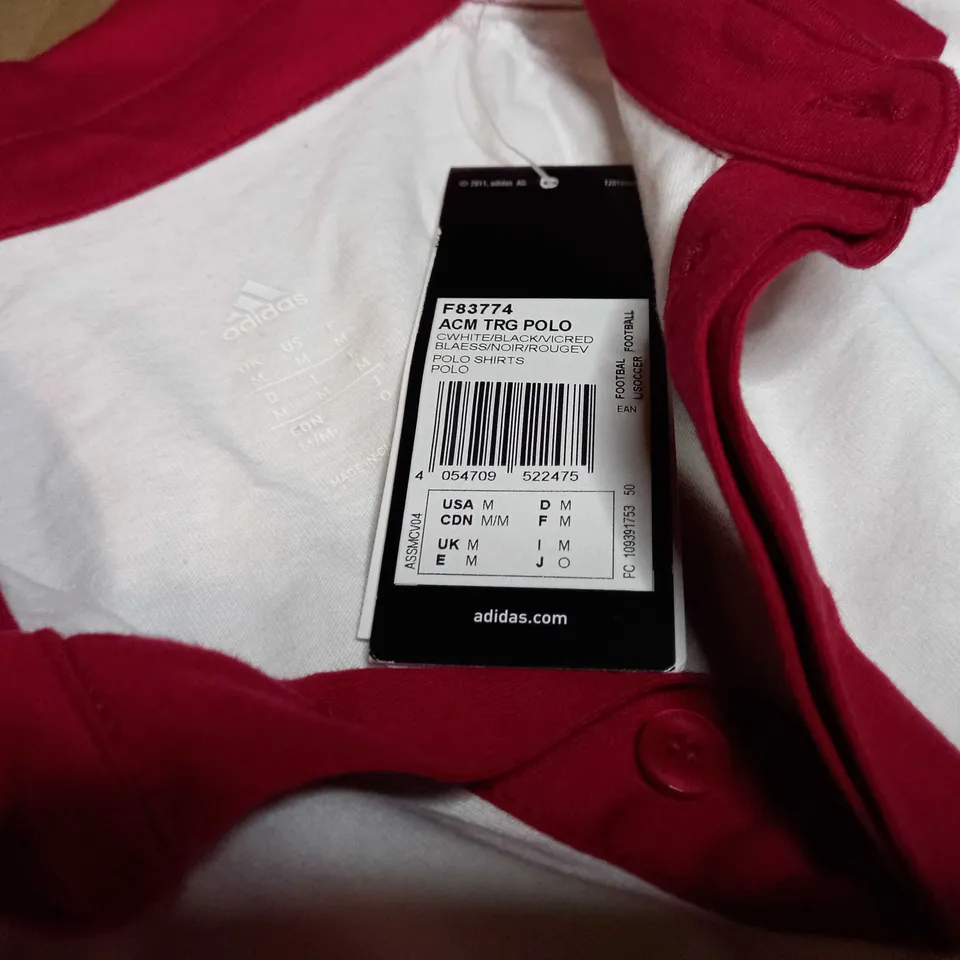 ADIDAS WHITE/RED LOGO SHORT SLEEVE POLO - MEDIUM 