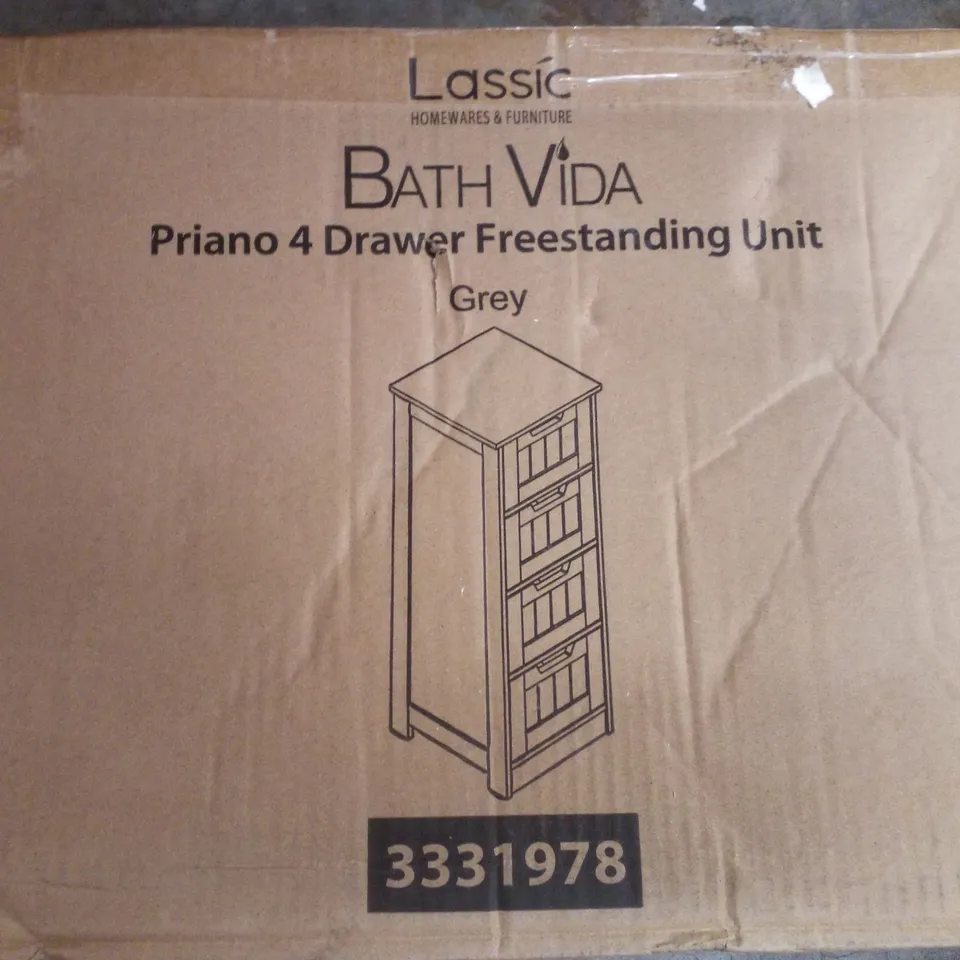 BOXED BATH VIDA PRIANO 4 DRAWER FREESTANDING UNIT - GREY 