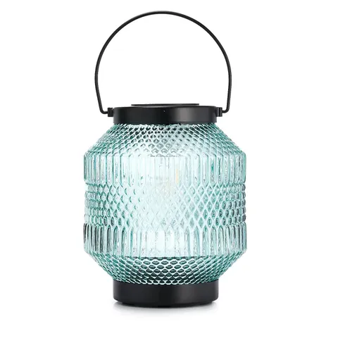 GARDEN REFLECTIONS COLOURED GLASS SOLAR LAMP WITH HANDLE