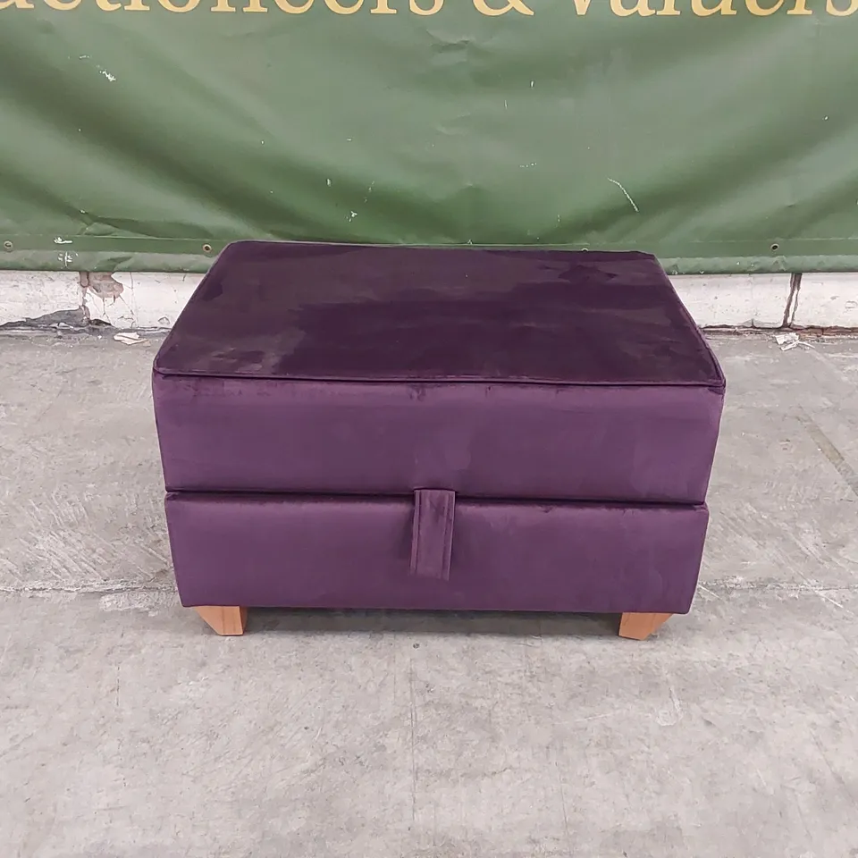 QUALITY DESIGNER PURPLE VELVET STORAGE OTTOMAN
