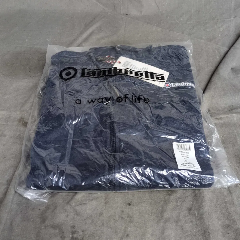 LAMBRETTA F/Z HOODIE – NAVY/KHAKI – XL. BAGGED