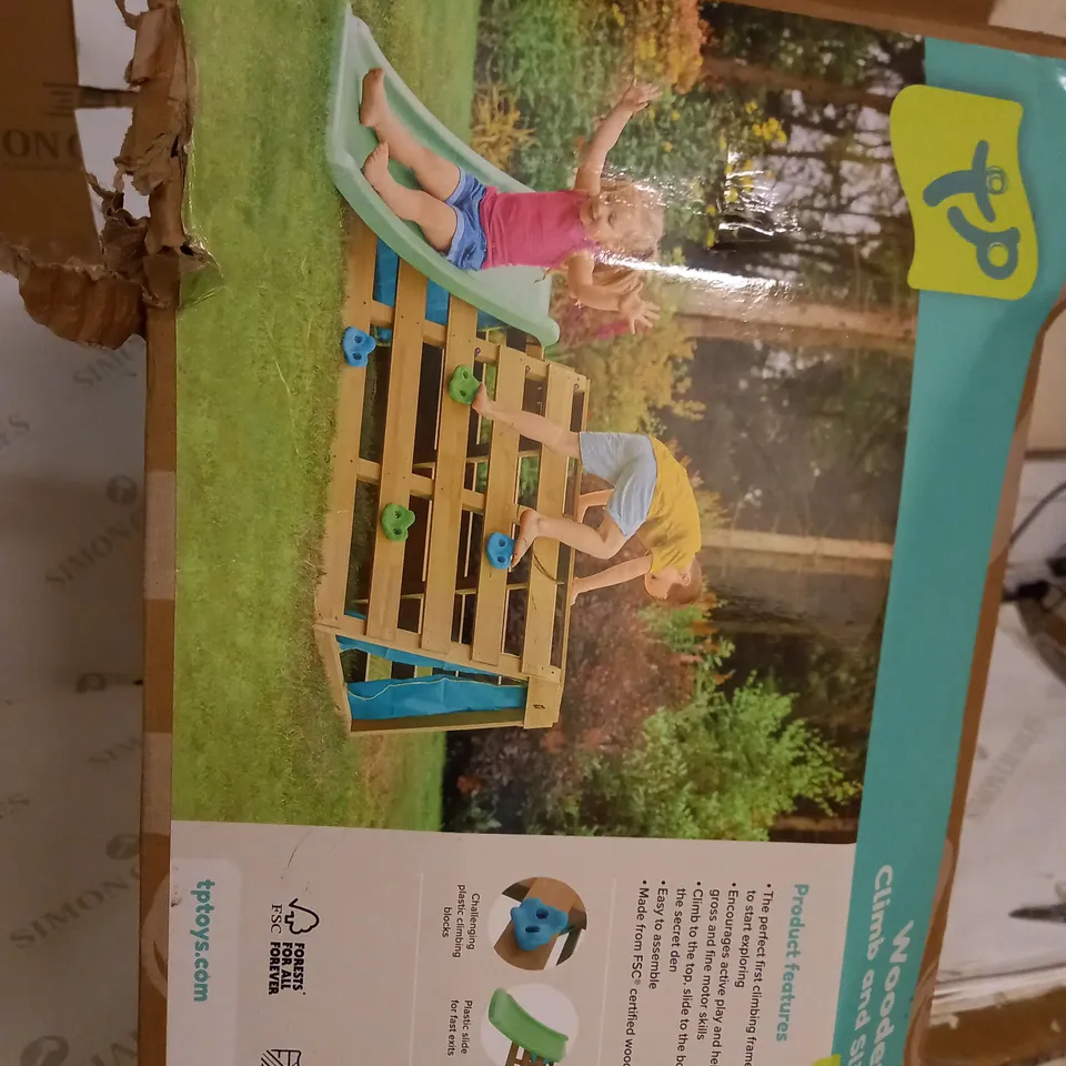 BOXED OUTDOOR WOODEN CLIMB & SLIDE - COLLECTION ONLY RRP £249.99