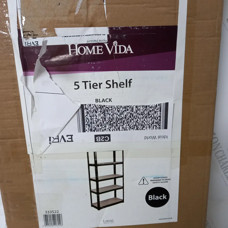 BOXED 5 TIER BOLTLESS SHELVING UNIT - BLACK FRAME 