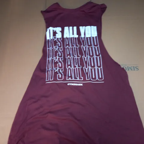 GYMSHARK 'ITS ALL YOU' SLEEVELESS VEST IN MAROON - M
