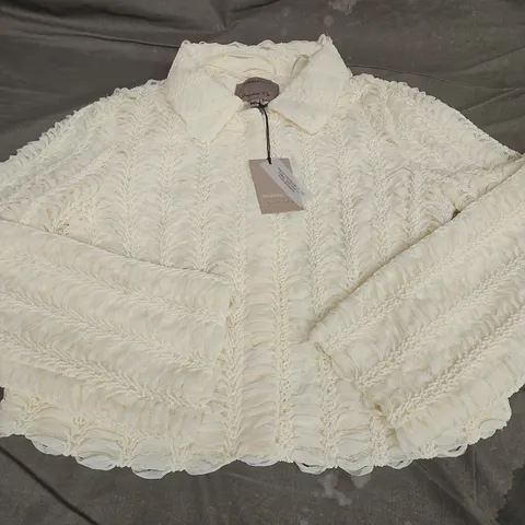 RIVER ISLAND TEXTURED COLLARED TROPHY JACKET, CREAM - UK SIZE 10 
