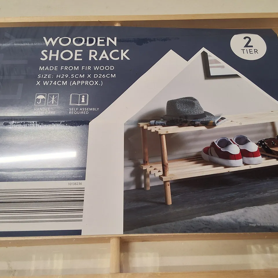 WOODEN SHOE RACK – 2-TIER, FIR WOOD, DIY KIT (SELF-ASSEMBLY) – W74CM X D26CM X H29.5CM