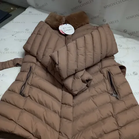 MUD FLOWER FAUX FUR TRIM PADDED COAT - BEIGE - L