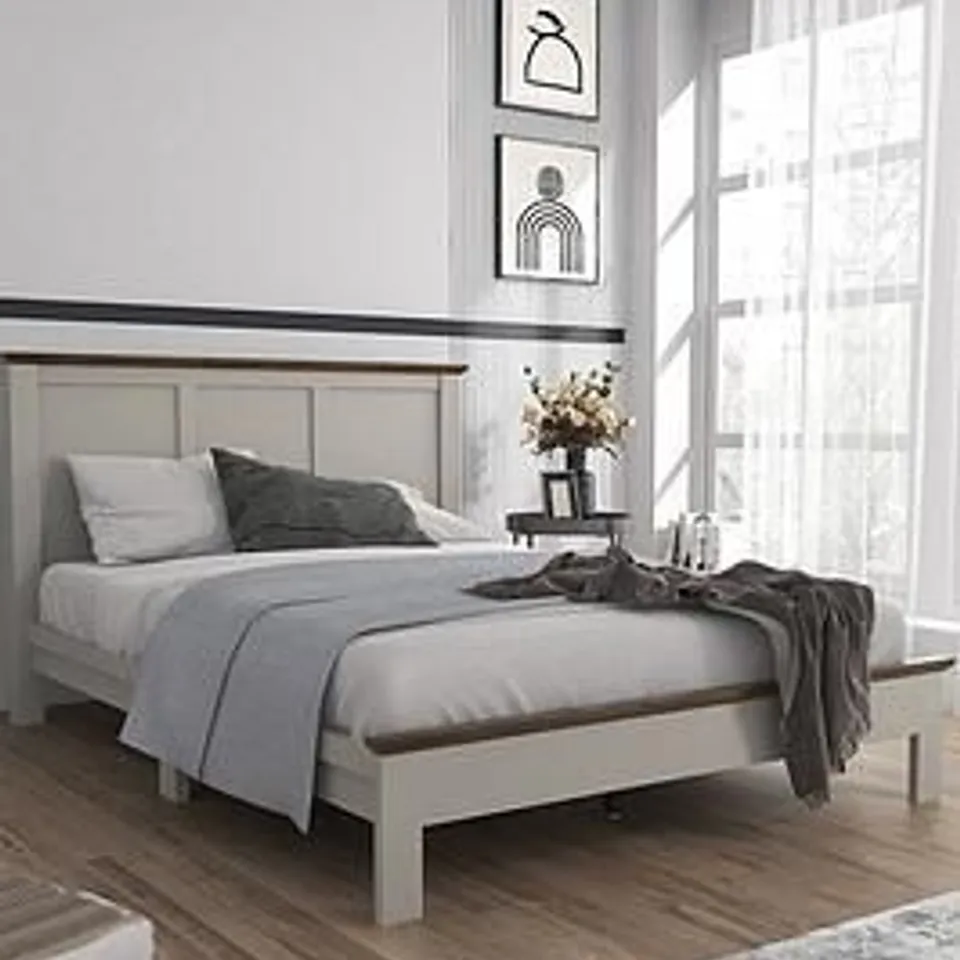BOXED CRAWFORD SINGLE 3' WOODEN BED - GREY/OAK (1 BOX)