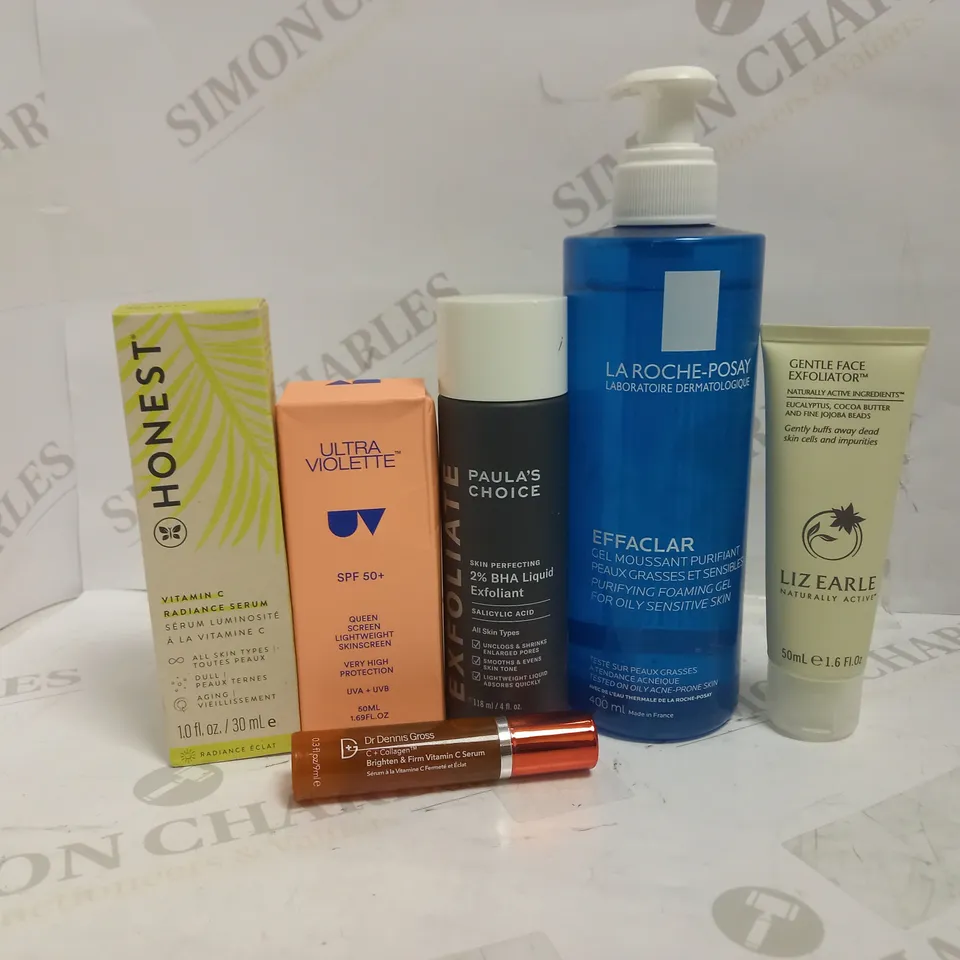 LOT OF 6 DESIGNER SKINCARE ITEMS, TO INCLUDE ULTRA VIOLETTE, HONEST, DR DENNIS GROSS, LIZ EARLE, LA ROCHE-POSAY & PAULA'S CHOICE