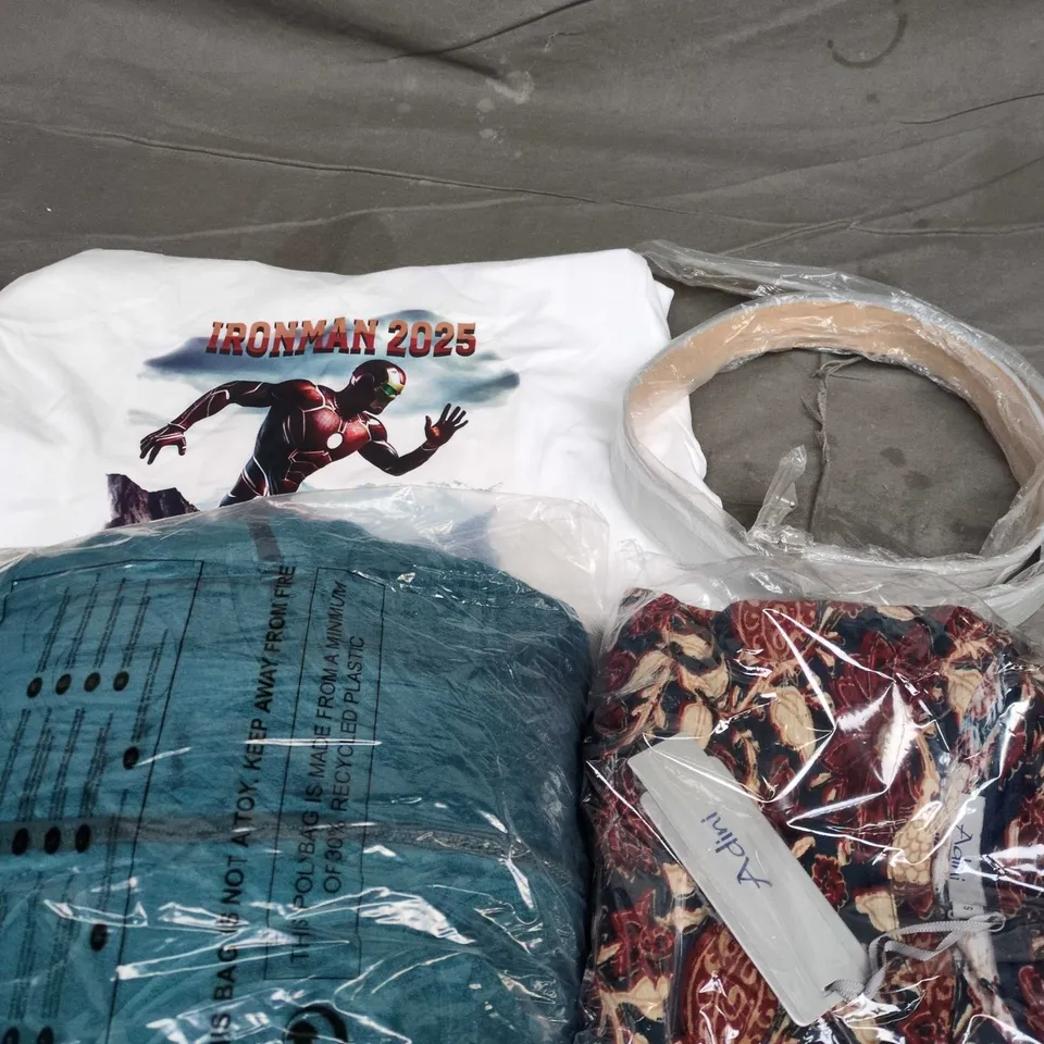 APPROXIMATELY 20 ASSORTED CLOTHING PRODUCTS IN VARIOUS STYLES & SIZES TO INCLUDE JACKETS, T-SHIRTS, DRESSES ETC