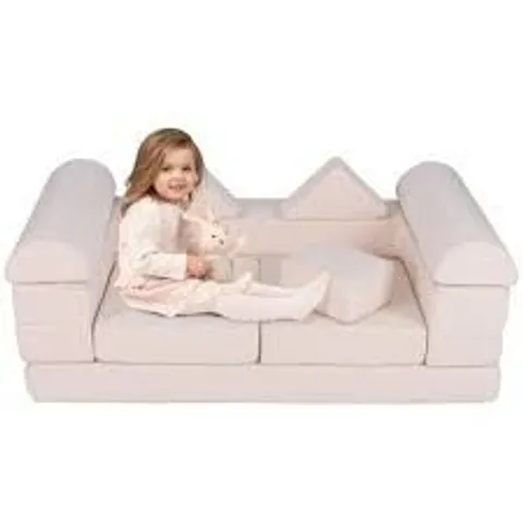 BOXED 9-PIECE MODULAR KIDS PLAY COUCH WITH BREATHABLE SUEDE FABRIC FOR KIDS - BEIGE