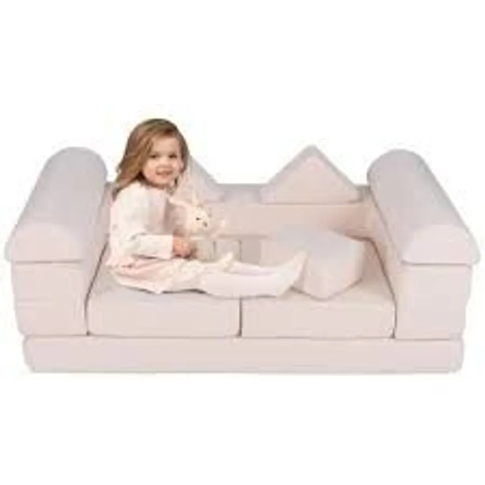 BOXED 9-PIECE MODULAR KIDS PLAY COUCH WITH BREATHABLE SUEDE FABRIC FOR KIDS - GREY