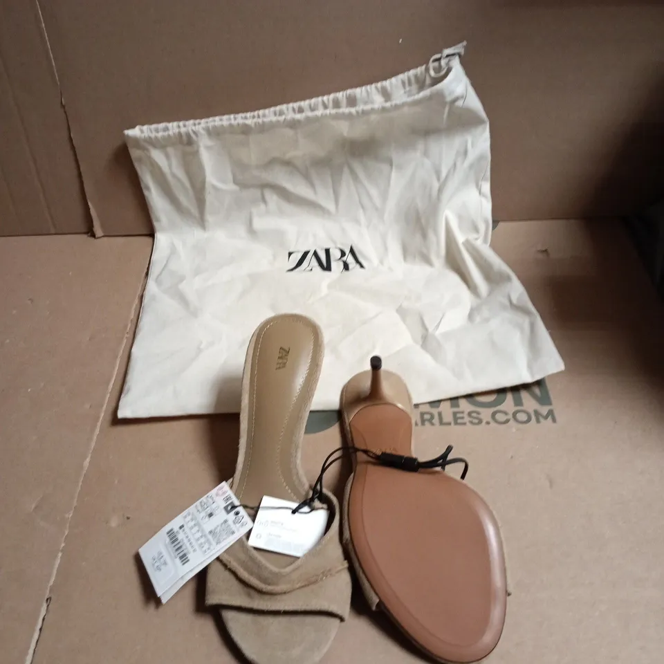 ZARA WOMEN’S BEIGE SUEDE HEELED SANDALS – OPEN-TOE SLIP-ON - EUR SIZE 35